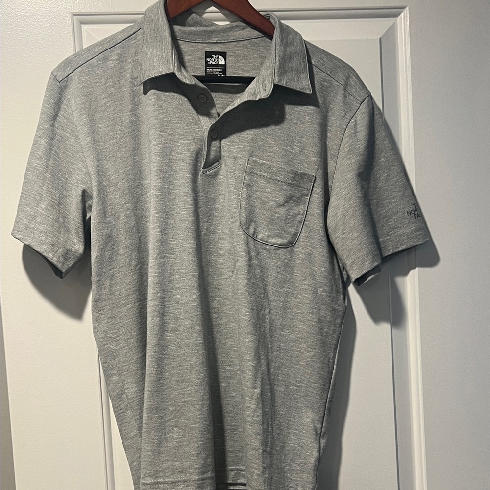 The North Face Men’s Light Gray Polo Shirt with Chest Pocket